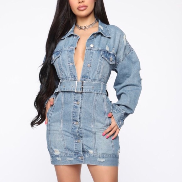 FASHION NOVA Denim Mini Dress - Medium Blue Wash - Picture 4 of 7